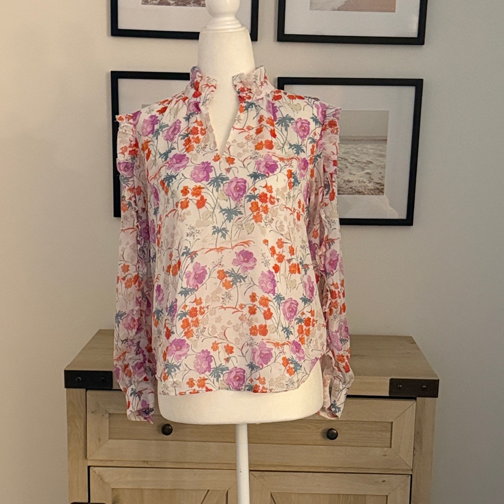 Ann Taylor Floral Print Ruffle Neck Women’s Blouse